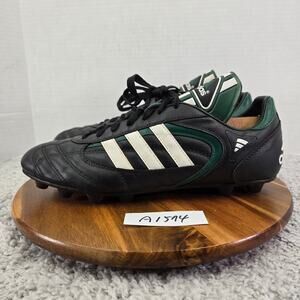 VTG Adidas Stratos SL Black Green White Leather Soccer Cleats Mens 12 045466